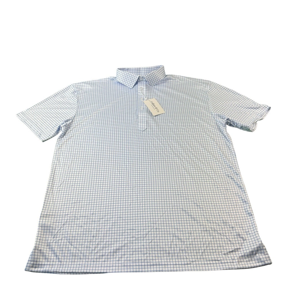 NWT Collars & Co. White Blue Grid Check Dress Collar Men's Polo Size XL - Picture 2 of 7